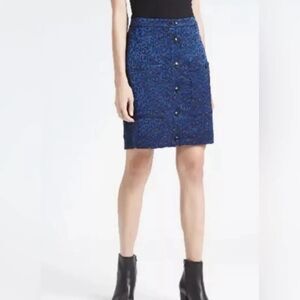BANANA REPUBLIC Leopard Print Skirt Button Front Blue 2